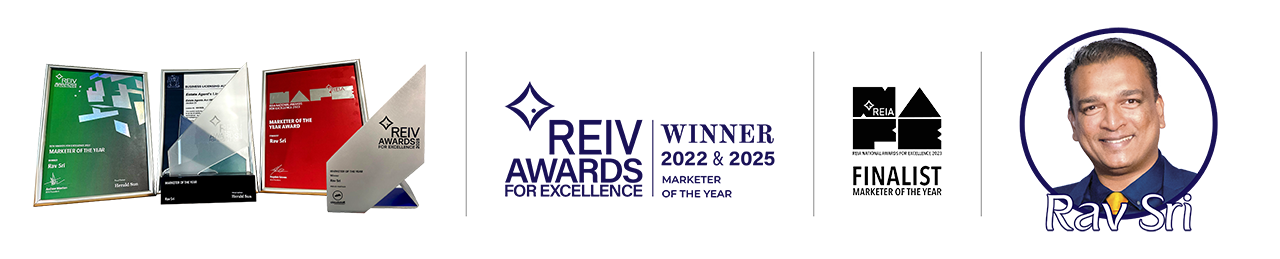 REIV Awards for Excellence — Marketer of the Year Winner 2022 & 2025 and Finalist, awarded to Rav Sri of Ravs Realtors